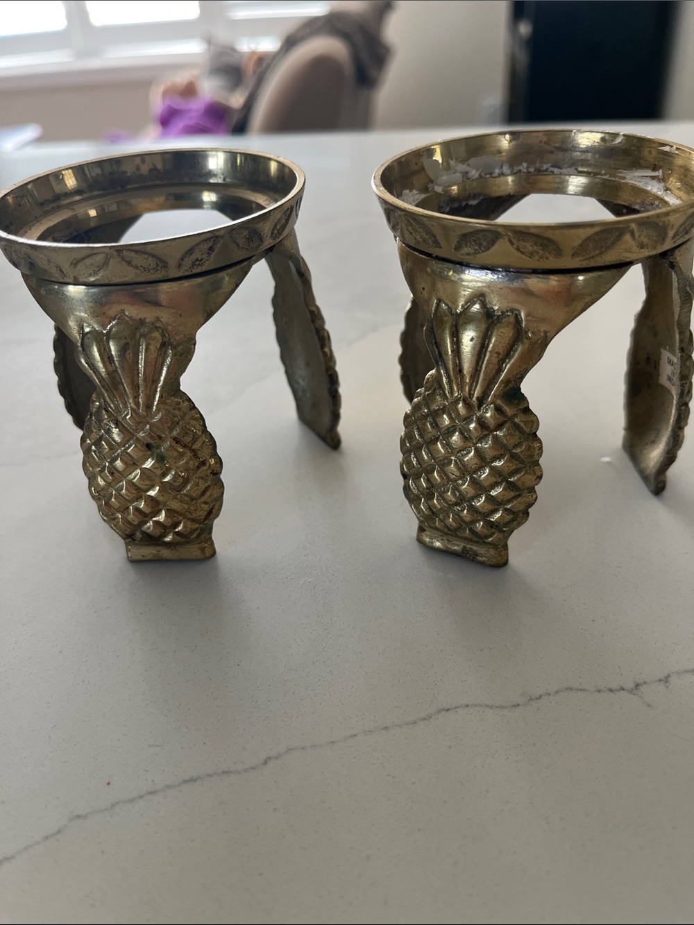 Vintage Brass Pineapple Tripod Candle Holders - Gold Tone